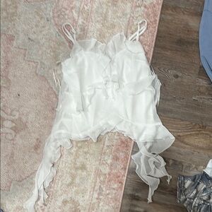 Cream Asymmetrical Ruffled Camisole Top